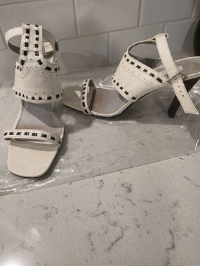 White Stud-Trim Strappy High Heel Sandals - Women's